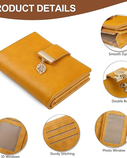 yiijay Small Wallet Women RFID Blocking Leather Bifold Wallet Credit Card Holder for Women Ladies Compact Wallet Mini Purse With Zipper Pocket