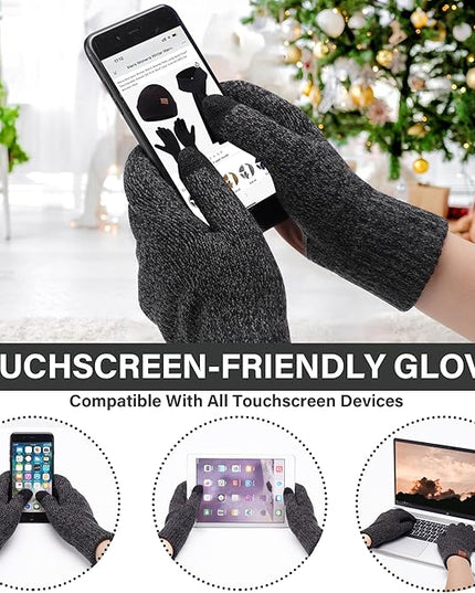FZ FANTASTIC ZONE Mens Winter Knit Hat Beanie Long Neck Scarf Touchscreen Gloves Set Fleece Skull Caps Gifts for Men Women