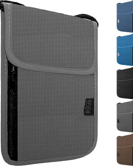 Travel Neck Wallet with RFID Blocking – Passport Holder Organizer Neck Pouch – Portable Easy to Conceal Travel Pouch (Gray)