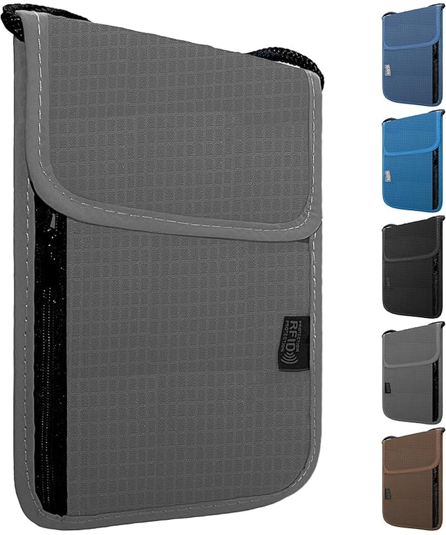 Travel Neck Wallet with RFID Blocking – Passport Holder Organizer Neck Pouch – Portable Easy to Conceal Travel Pouch (Gray)