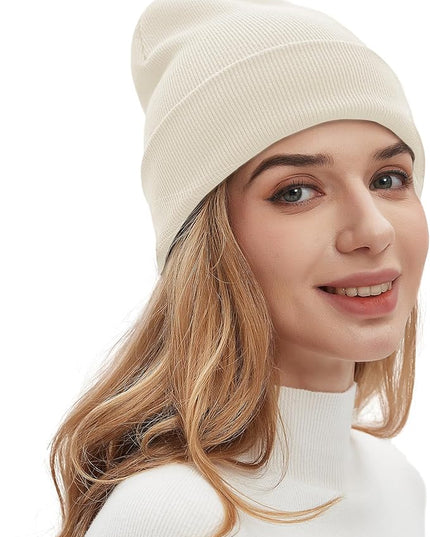 100% Cotton Beanies for Men Women Cotton Hats Soft Warm Unisex Cuffed Plain Skull Hat Autumn Winter Slouchy Knitted Cap