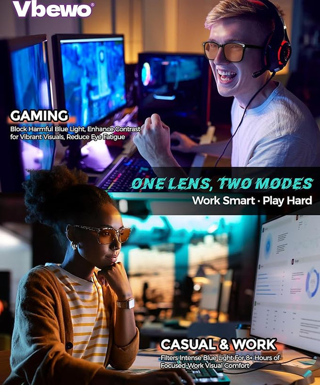 2 Packs Professional Sleep Glasses with 98.7% Blue Light Blocking Dual AR Coatings Amber Lens, Computer Gaming Glasses for Men Women, Anti Fatigue & Eye Strain