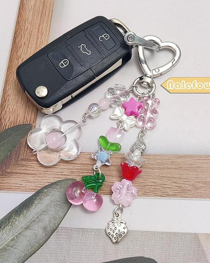 Keychain Bag Accessories Cute Cherry Strawberry Flower Keychains Accessories Decor for Keys Bags Purses Gift