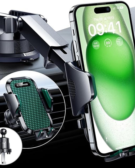 VANMASS [True Military-Grade] Car Phone Holder [Strongest Suction & Clip] Cell Phone Mount for Dashboard Windshield Vent Truck Accessories Cradle Dash Stand for iPhone 15 14 13 12 Android,Green