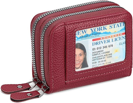 RNIEGA Credit Card Holder Wallet RFID Blocking Leather Small Wallet for Women Double Zipper Wallet with ID Window