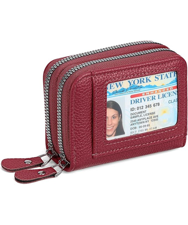 RNIEGA Credit Card Holder Wallet RFID Blocking Leather Small Wallet for Women Double Zipper Wallet with ID Window