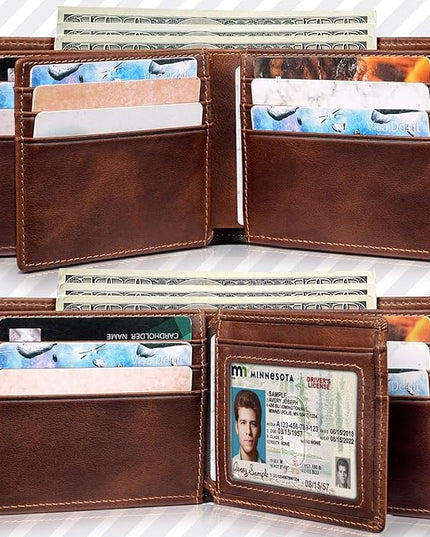 Artpaxy Mens Wallet Bifold Genuine Leather RFID Blocking Wallet for Men with 1 ID Windows 13 Card Holders 2 cash pockets 1 Gift Box