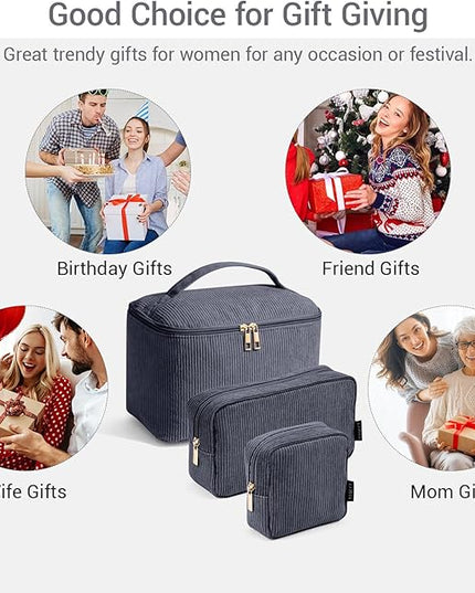MAGEFY Small Makeup Bag for Purse Mini Cosmetics Bag Corduroy Cute Cosmetic Pouch for Women with Slip-in Pockets