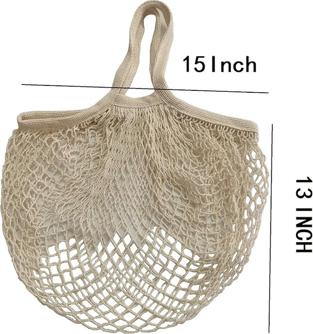 3 pack Reusable Grocery Bags Cotton Net Shopping Tote Ecology Market String Bag Mesh Beach Bags Produce Vegetable Bags (Beige)