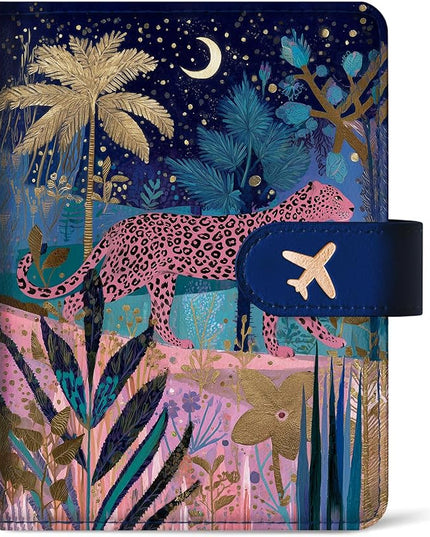Passport Holder for Travel Essentials, RFID Blocking Leather Cover Wallet with Magnetic Closure, Aesthetic & Cute Passport Book Case for Women and Men - Cheetah