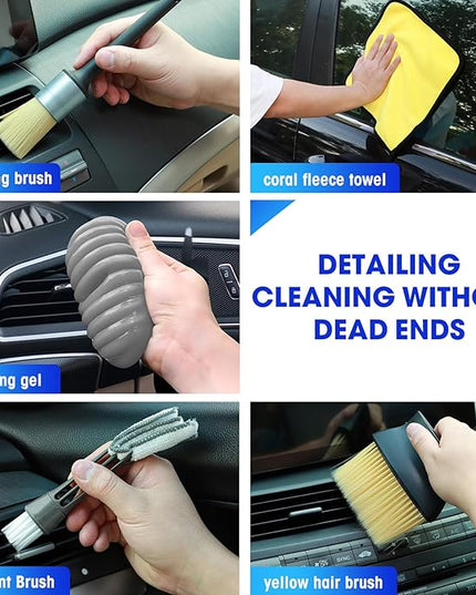 Viewsun Car Cleaning Kit, 17PCS Car Interior Detailing Kit with Gray High Power Handheld Vacuum, Detailing Brush Set, Windshield Cleaner, Cleaning Gel, Complete Auto Accessories for Men, Women