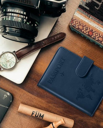 Passport Holder for Travel Passport Holder with Card Slots Holder Passport Case Passport cover for Women and Men Passport Wallet Travel Essentials and Accessories (Buckle, Navy)