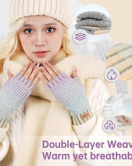 MCTi Winter Gloves for Women, Fingerless Mittens Knitted, Typing Gloves with Long Wrist Cuff, Warm for Cold Weather