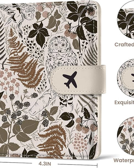 Passport Holder for Travel Essentials, RFID Blocking Leather Cover Wallet with Magnetic Closure, Aesthetic & Cute Passport Book Case for Women and Men - Owl