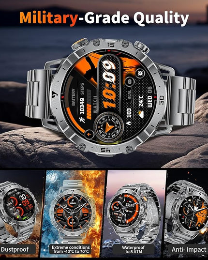 SUNKTA Smart Watch for Men(3 Bands),1.7" HD Large Display/1000mAh Smart Watches with LED Flashlight for Android iOS (Call Answer/Calls) Fitness Tracker with Heart Rate/Sleep Tracking/IP68 Waterproof