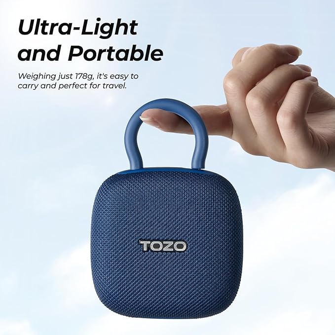 TOZO PE1 Portable Bluetooth Speakers with Adjustable Carabiner, Mini Bluetooth Wireless Shower Speaker with IPX8 Waterproof, 32H Playtime Punchy Bass Audio Speaker for Home, Outdoor and Travel, Blue