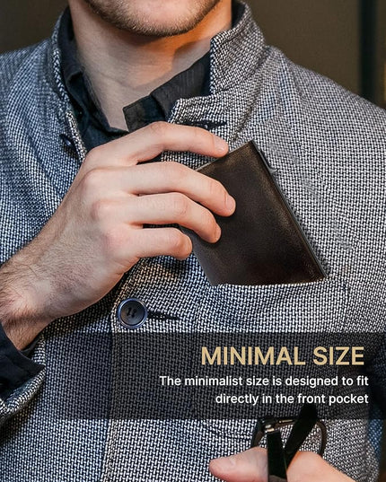 typecase Mens Wallet Card Holder: Pop Up Aluminum Case, Full Grain Leather, RFID Blocking, Smart, Slim, Minimalist, Front Pocket - 9-14 Card Capacity | ID Window | Cash Slot (Burnished Black)