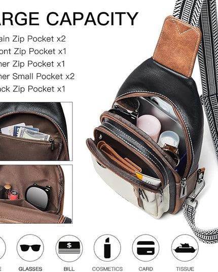 7L Sling Bag for Women Men Leather Small Sling Backpack Daypack Anti Theft Fanny Pack Crossbody Purse Travel