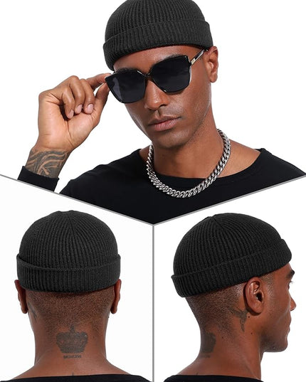 vidsel Thin Wool Fisherman Beanie Hat for Men Women Fall Winter,Short Knit Cuffed Fashion Trawler Skull Cap,Watch Cap