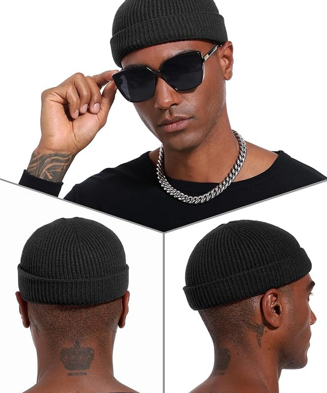vidsel Thin Wool Fisherman Beanie Hat for Men Women Fall Winter,Short Knit Cuffed Fashion Trawler Skull Cap,Watch Cap