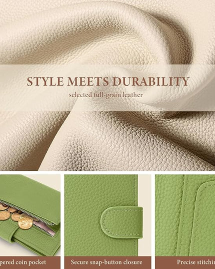 Genuine Leather Passport Holder for Women Men, Hidden Airtag Pocket, RFID Blocking, Zippered Coins Pocket & Cash Compartment Travel Gifts Essentials Passport Cover Case - Green