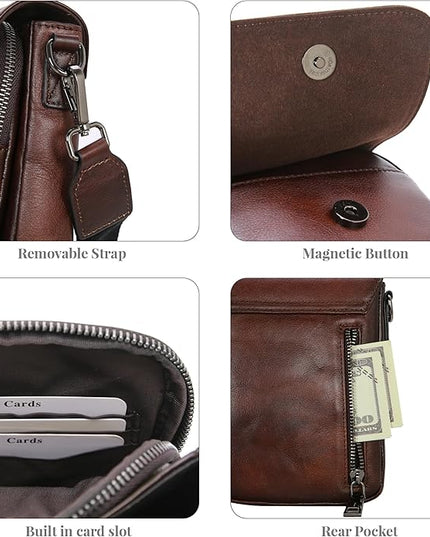 HESHE Leather Small Crossbody Bags for Women RFID Blocking Cell Phone Purse Anti-Theft Travel Bag with wide Straps
