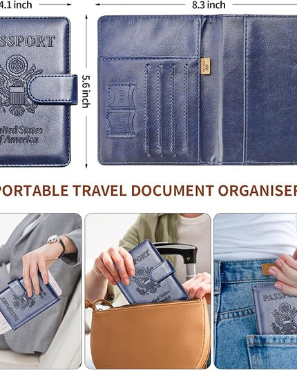 Herain Passport Holder for Travel Cruise Essentials, 2 Pcs Passport Cover Wallet Case Travel Gifts Women Men Family, RFID Passports Book Card Holders Travels Accessories Must Haves