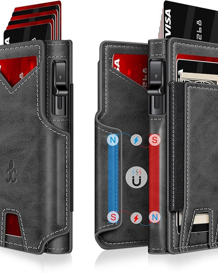Wallet for Men Wallet with Slim Pop Up Card Holder 9-13 Cards, Bifold Minimalist Smart Wallet RFID Blocking Credit Card Holder with ID Window & Stretchable Cash Slot Compact Metal Aluminum Card Case
