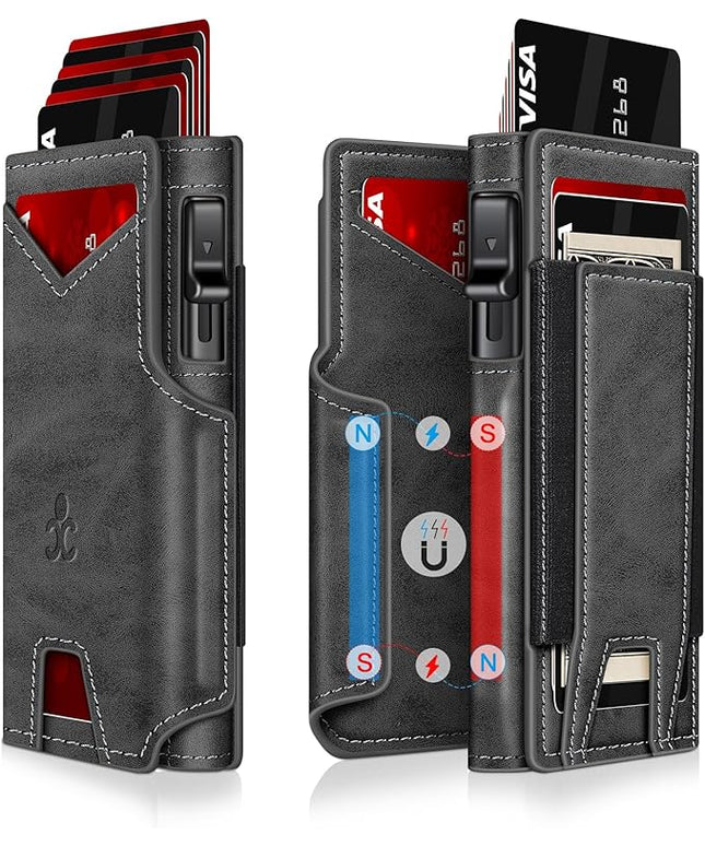 Wallet for Men Wallet with Slim Pop Up Card Holder 9-13 Cards, Bifold Minimalist Smart Wallet RFID Blocking Credit Card Holder with ID Window & Stretchable Cash Slot Compact Metal Aluminum Card Case