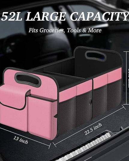Trunk Organizer, Collapsible Waterproof Multi-Compartment Trunk Organizer for SUVs & Sedans, Car Storage with Reinforced Handles, Car Accessories for Women and Men, 52L