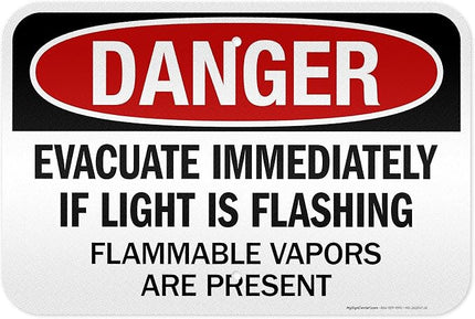 Danger Evacuate Immediately If Light is Flashing Flammable Vapors are Present Sign, 12x18 Inches, 3M EGP Reflective .063 Aluminum, Fade Resistant, Made in USA by My Sign Center