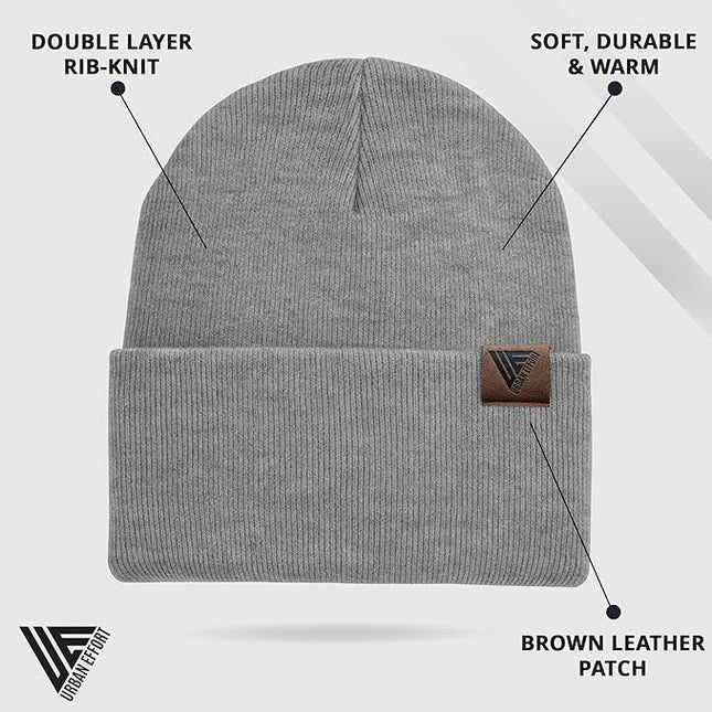 Urban Effort Beanie for Men Women – Warm Acrylic Unisex Knit Winter Hats for Men, Soft Stretch Fit, Classic Streetwear Style