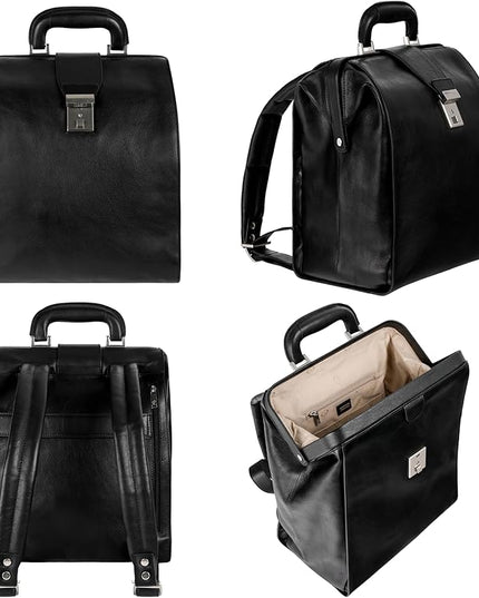 Time Resistance Leather Backpack for Men and Women - Business Rucksack Laptop Bag (Black)