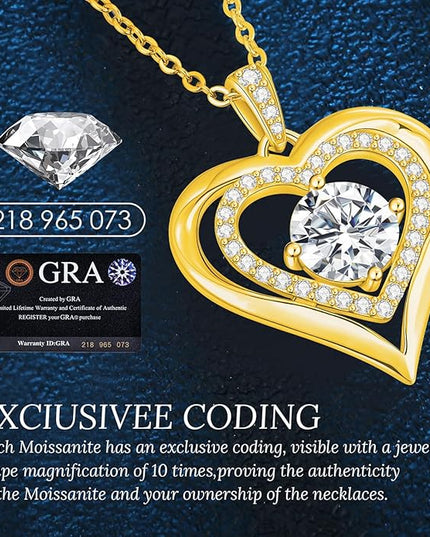 ANDSO Moissanite Heart Pendant Necklaces for Women, 925 Sterling Silver Necklace Engraved with 'I LOVE YOU', Ideal Anniversary Birthday Christmas Jewelry Gifts for Mom Wife Girlfriend Daughter Her