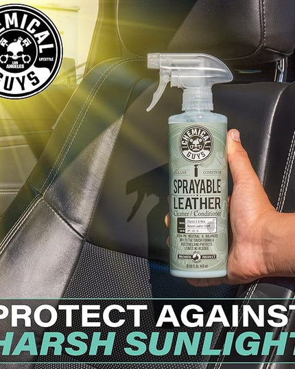 Chemical Guys SPI_103 Sprayable Leather Cleaner and Conditioner in One for Interiors, Apparel, and More (Works on Natural, Synthetic, Pleather, Faux Leather and More) Leather Scent, 128 fl oz (1 Gal)