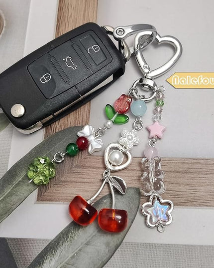 Keychain Bag Accessories Cute Cherry Strawberry Flower Keychains Accessories Decor for Keys Bags Purses Gift