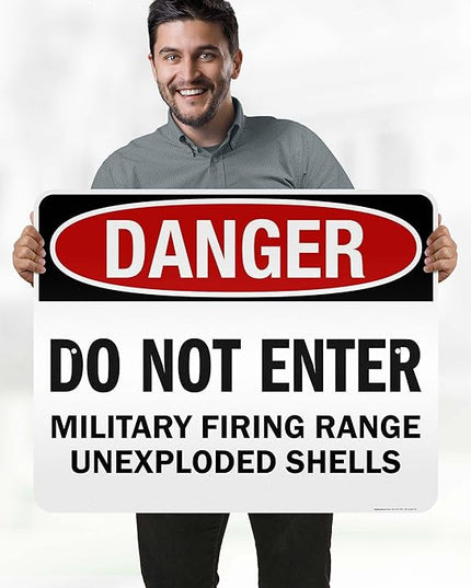 Danger Do Not Enter Military Firing Range Unexploded Shells Sign, 24x30 Inches, 3M EGP Reflective .080 Aluminum, Fade Resistant, Made in USA by My Sign Center
