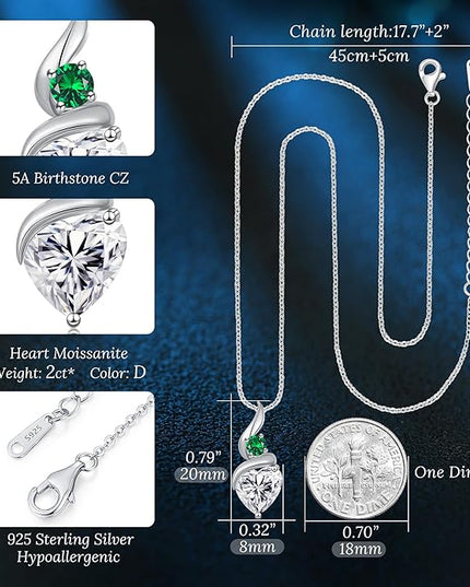 ANDSO Moissanite Heart Pendant Necklaces for Women, 925 Sterling Silver Necklace with Birthstone, Ideal Anniversary Present or Birthday Christmas Valentine Jewelry Gifts for Mom Wife Her Girlfriend
