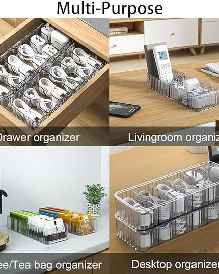 Cable Storage Boxes Organizers 2 Pack,Cord Charger Storage Organizer Box Case with 20pcs Cable Ties,Stackable,Clear