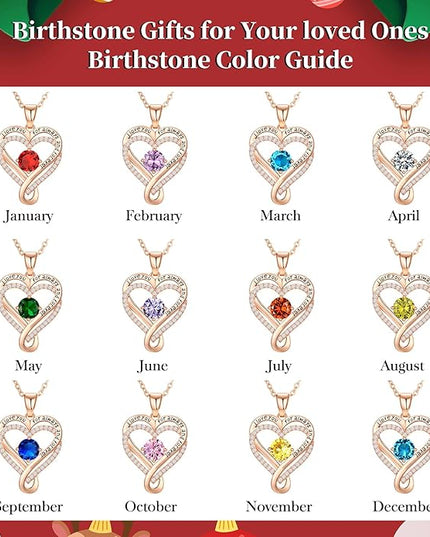 Infinity Love Heart Birthstone Necklace for Women Wife, S925 Sterling Silver Anniversary for Women Wife Birthday Gift for Her Girlfriend Mom Daughters, I Love You Women's Jewelry 18k Rose Gold Filled