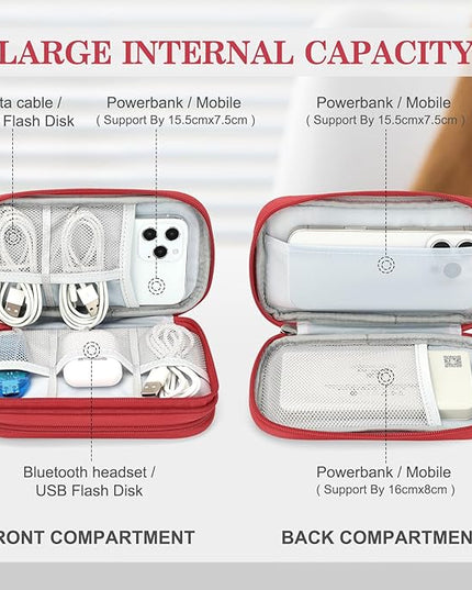 FYY Travel Cable Organizer Pouch Electronic Accessories Carry Case Portable Waterproof Double Layers All-in-One Storage Bag for Cord, Charger, Phone, Earphone Red