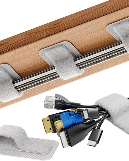 Cable Management Under Desk, 【Up to 15 Cord】【Enhanced Wire Holder】 Reusable Cord Organizer Holder, Adjustable Hook and Loop Cable Ties, Wire Clips Under Table Hider, 20 Pair(Grey)