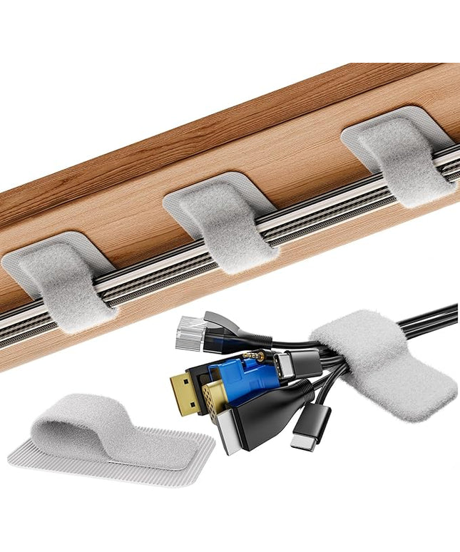 Cable Management Under Desk, 【Up to 15 Cord】【Enhanced Wire Holder】 Reusable Cord Organizer Holder, Adjustable Hook and Loop Cable Ties, Wire Clips Under Table Hider, 20 Pair(Grey)