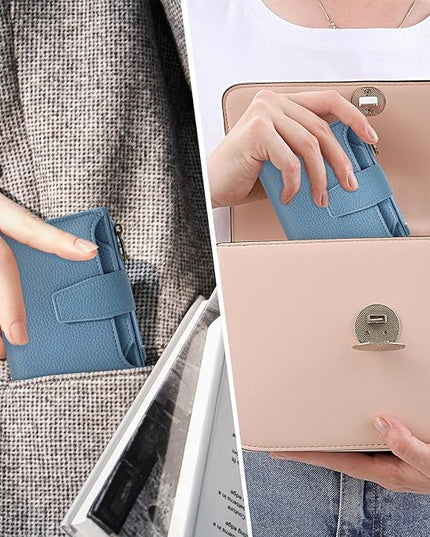 Airkit Small Wallet Women RFID Blocking Soft Leather Bifold Compact Card Holder Wallet for Women with Zipper Coin Pocket 4 ID Window