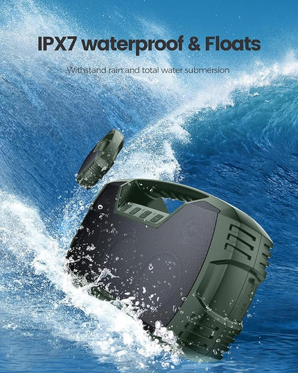 IPX7 Waterproof Bluetooth Speaker, 40W (60W Peak) Portable Wireless Speakers, 32H Playtime, Stereo Loud Sound, Deep Bass, Bluetooth 5.0, Built-in Mic for Camping, Party, Outdoor, Gifts, Beach-Green