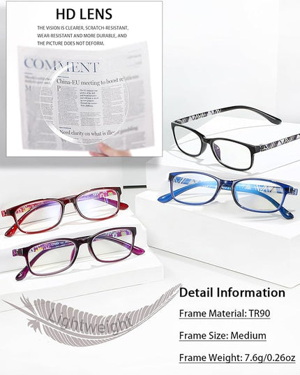 EYEURL 2 Pack Blue Light Blocking Readers for Women Men, Ladies Computer Reading Glasses +1.0 Magnification, Fashion Rectangular Eyeglasses and Hard Case