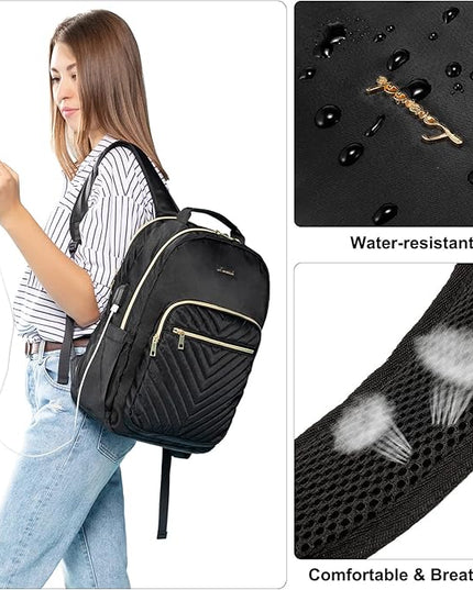 LOVEVOOK Laptop Backpack for Women 17.3 inch,Cute Womens Travel Backpack Purse,Professional Computer Bag,Waterproof Work Business College Teacher Bags Carry on Backpack with USB Port,Black