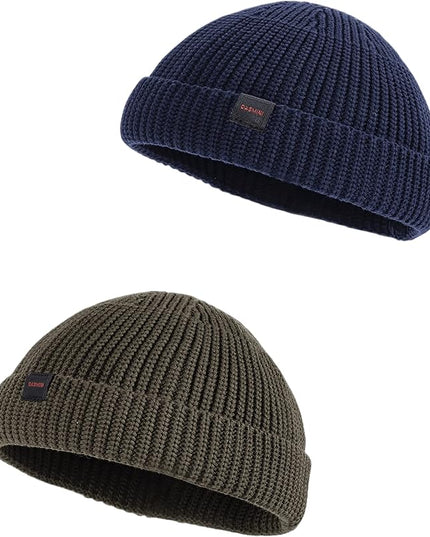 2 Pack Fisherman Beanie Hats for Men Women,Knit Trawler Skull Cap,Watch Cap,Spring Fall Winter Warm Short Hats