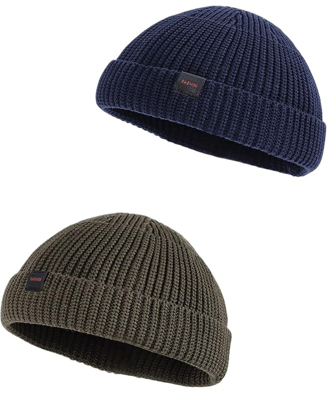 2 Pack Fisherman Beanie Hats for Men Women,Knit Trawler Skull Cap,Watch Cap,Spring Fall Winter Warm Short Hats