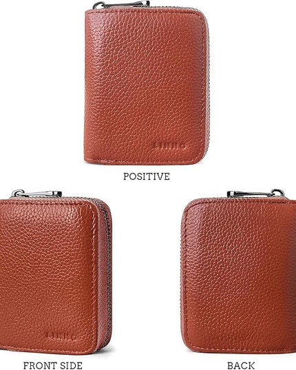 Linno RFID 20 Slots Credit Card Holder Genuine Leather Small Wallet for Women or Men with Zipper